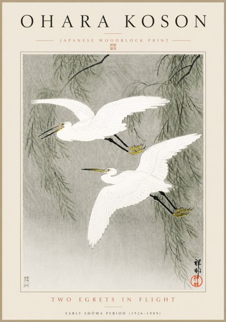 Ohara Koson Two Egrets in Flight No5 - Poszter