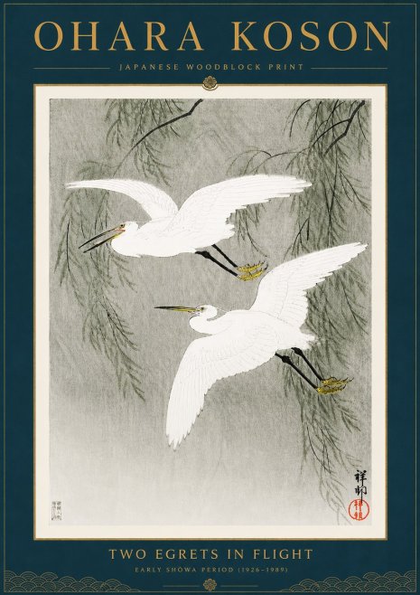 Ohara Koson Two Egrets in Flight No6 - Poszter