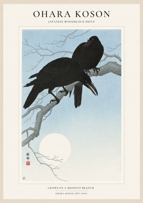Ohara Koson Crows on a Moonlit Branch No1 - Poszter