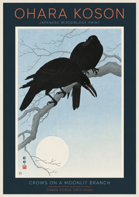 Ohara Koson Crows on a Moonlit Branch No2 - Poszter