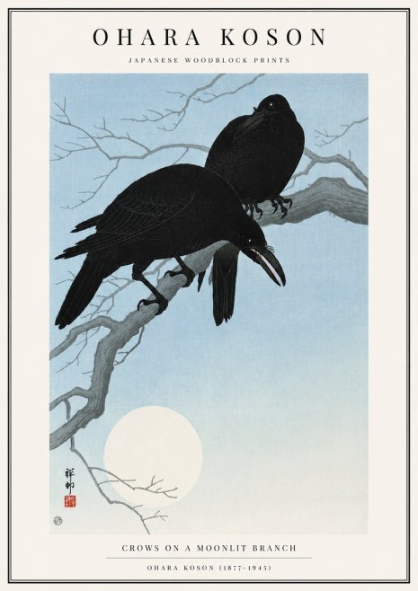 Ohara Koson Crows on a Moonlit Branch No3 - Poszter