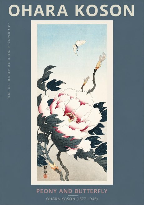 Ohara Koson Peony and Butterfly No2 - Poszter