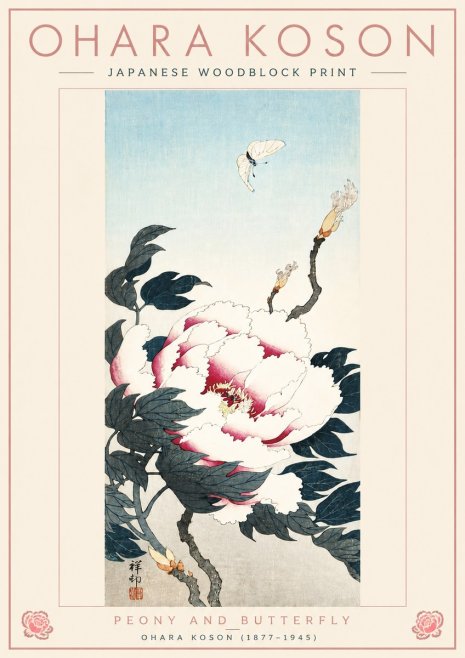 Ohara Koson Peony and Butterfly No4 - Poszter