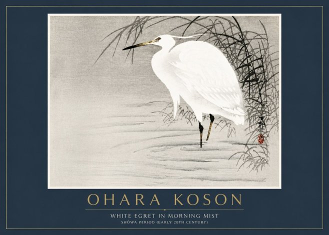 Ohara Koson White Egret in Morning Mist No6 - Poszter