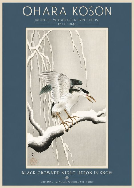 Ohara Koson Black-crowned Night Heron in Snow No2 - Poszter