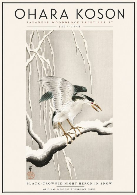Ohara Koson Black-crowned Night Heron in Snow No3 - Poszter