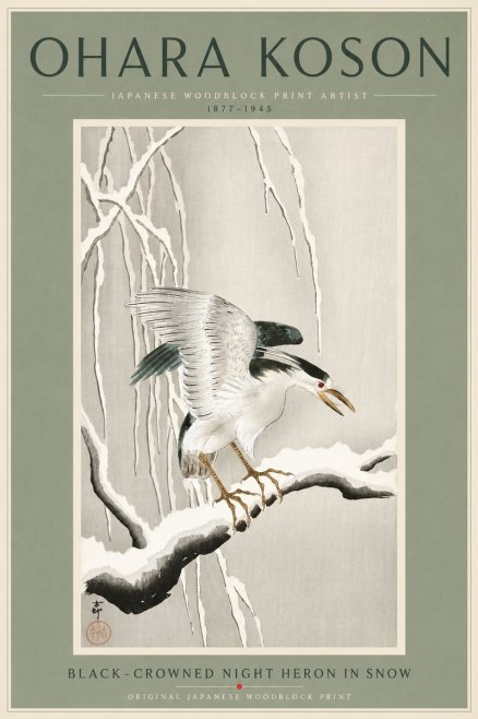 Ohara Koson Black-crowned Night Heron in Snow No4 - Poszter