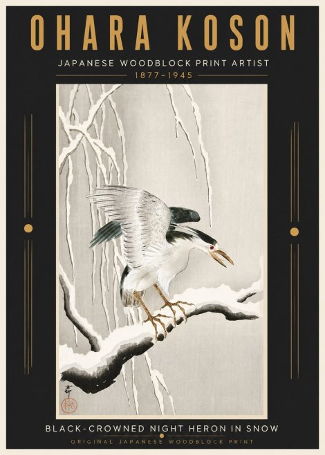 Ohara Koson Black-crowned Night Heron in Snow No5 - Poszter