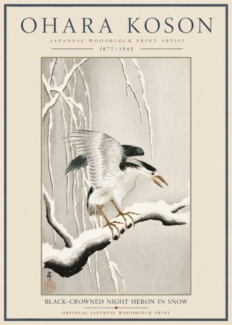 Ohara Koson Black-crowned Night Heron in Snow No6 - Poszter