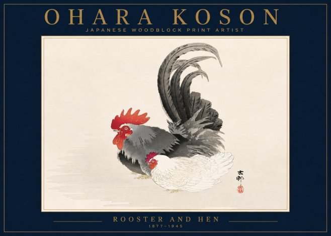 Ohara Koson Rooster and Hen I No4 - Poszter