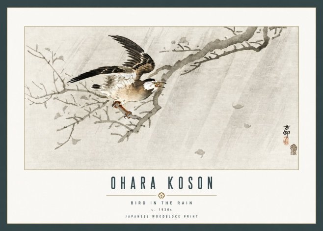 Ohara Koson Bird in the Rain No2 - Poszter