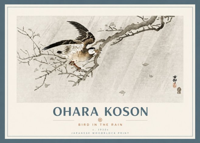 Ohara Koson Bird in the Rain No4 - Poszter