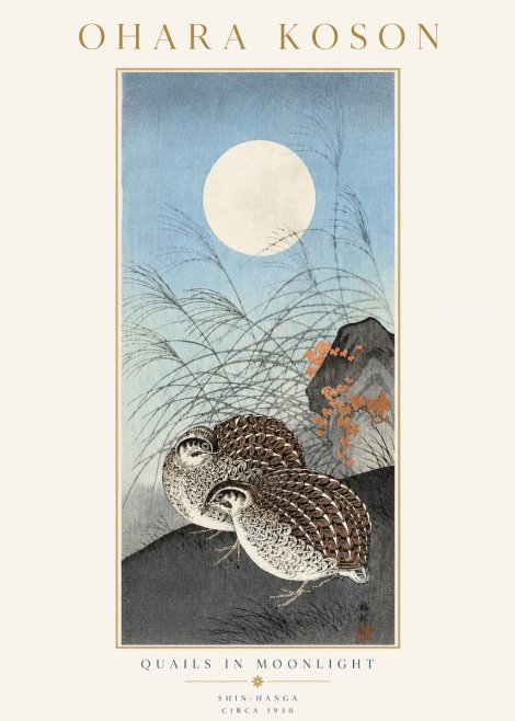 Ohara Koson Quails in Moonlight No3 - Poszter