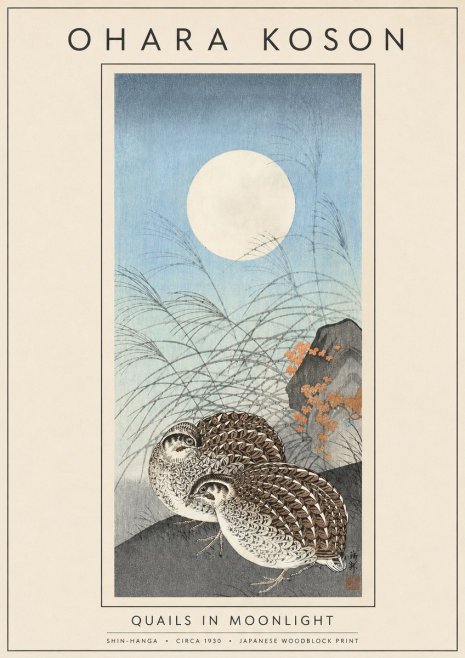 Ohara Koson Quails in Moonlight No5 - Poszter