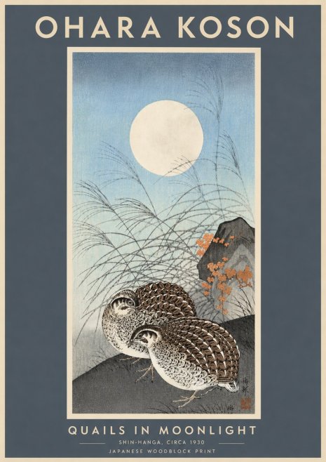 Ohara Koson Quails in Moonlight No6 - Poszter