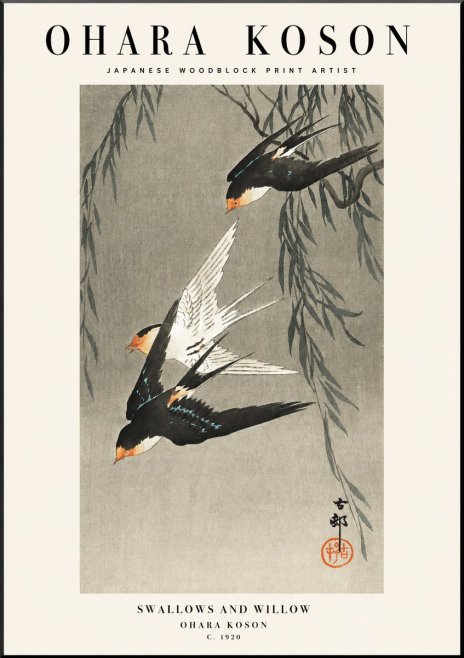 Ohara Koson Swallows and Willow II No1 - Poszter