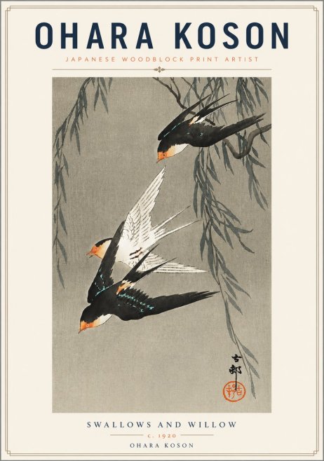 Ohara Koson Swallows and Willow II No6 - Poszter