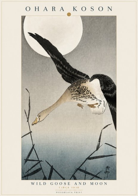 Ohara Koson Wild Goose and Moon No3 - Poszter