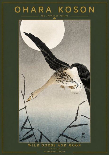 Ohara Koson Wild Goose and Moon No4 - Poszter