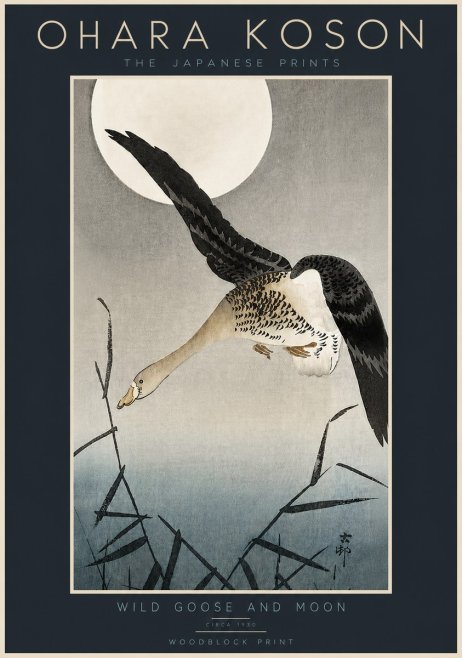 Ohara Koson Wild Goose and Moon No5 - Poszter