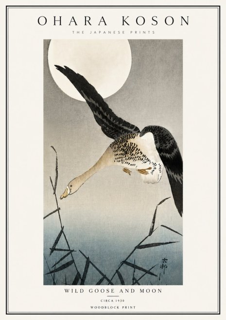Ohara Koson Wild Goose and Moon No6 - Poszter