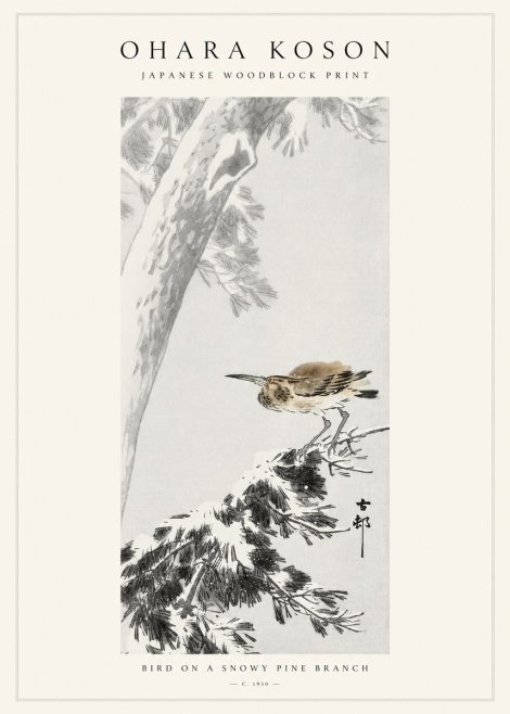 Ohara Koson Bird on a Snowy Pine Branch No1 - Poszter