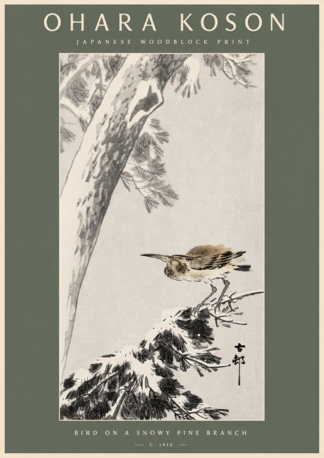 Ohara Koson Bird on a Snowy Pine Branch No2 - Poszter