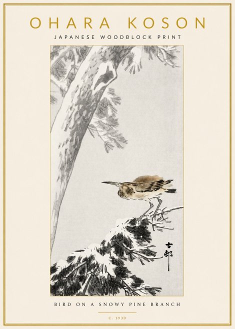 Ohara Koson Bird on a Snowy Pine Branch No3 - Poszter