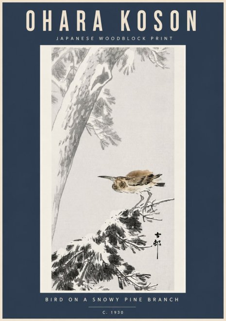 Ohara Koson Bird on a Snowy Pine Branch No5 - Poszter