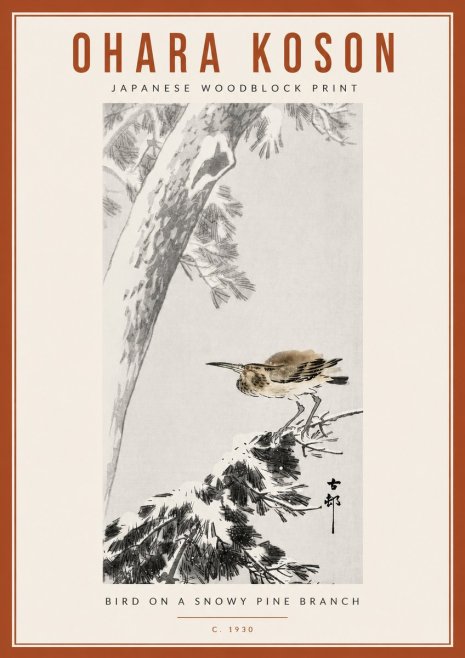 Ohara Koson Bird on a Snowy Pine Branch No6 - Poszter