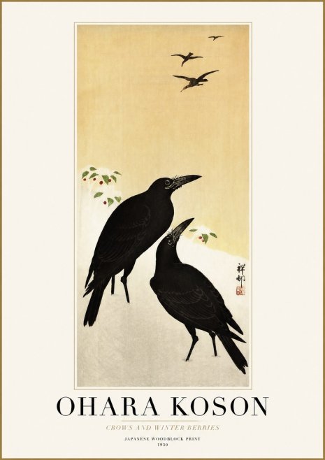 Ohara Koson Crows and Winter Berries No1 - Poszter