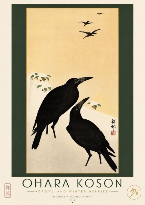 Ohara Koson Crows and Winter Berries No2 - Poszter
