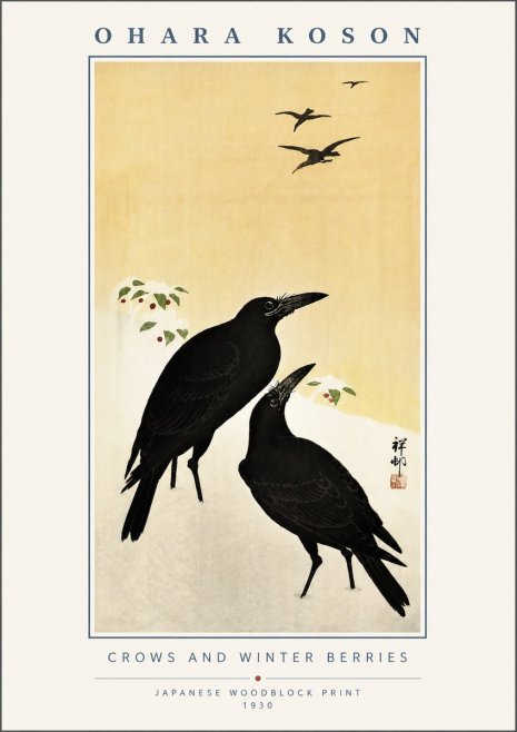 Ohara Koson Crows and Winter Berries No6 - Poszter