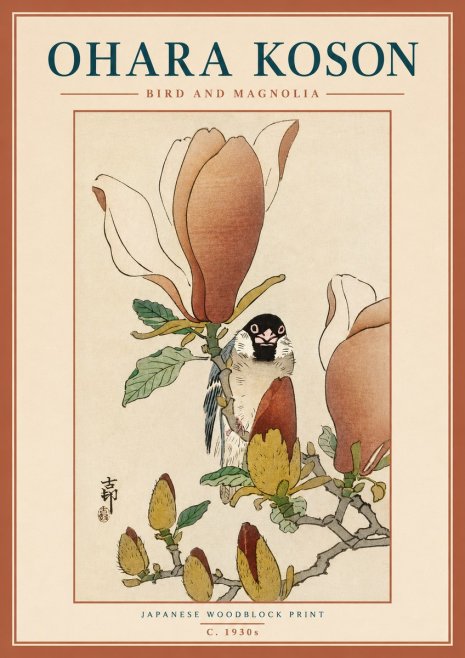 Ohara Koson Bird and Magnolia No3 - Poszter