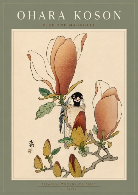Ohara Koson Bird and Magnolia No5 - Poszter