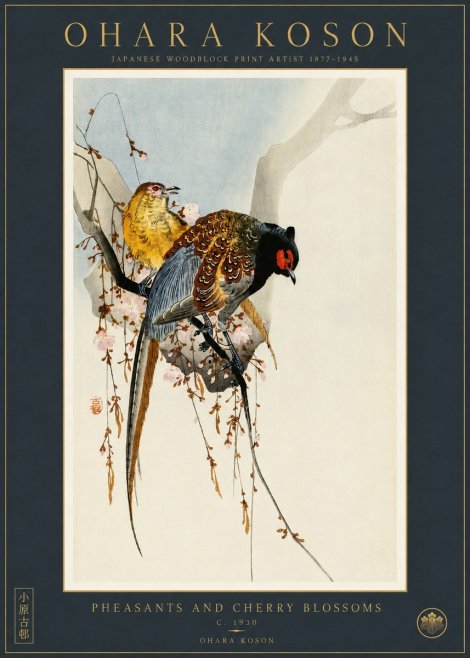 Ohara Koson Pheasants and Cherry Blossoms I No2 - Poszter