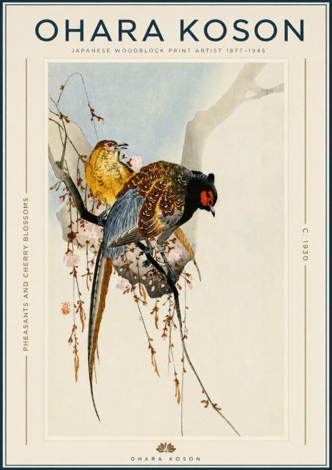 Ohara Koson Pheasants and Cherry Blossoms I No3 - Poszter