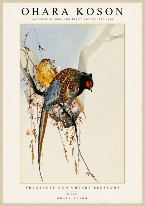 Ohara Koson Pheasants and Cherry Blossoms I No5 - Poszter