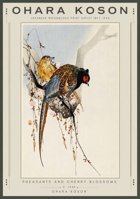 Ohara Koson Pheasants and Cherry Blossoms I No6 - Poszter