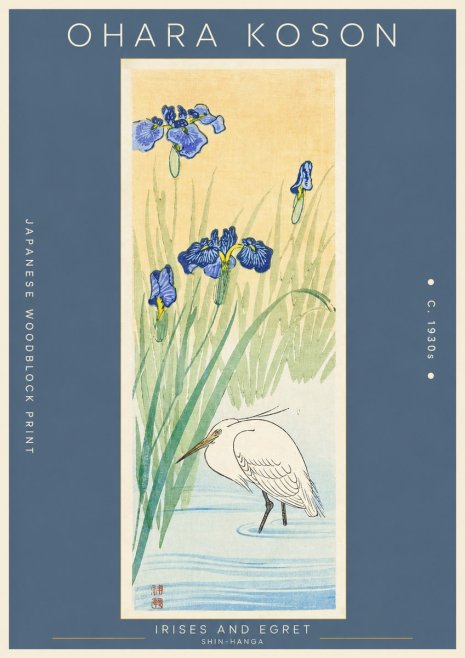 Ohara Koson Irises and Egret No2 - Poszter