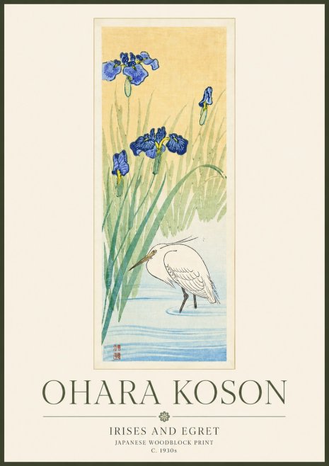 Ohara Koson Irises and Egret No3 - Poszter