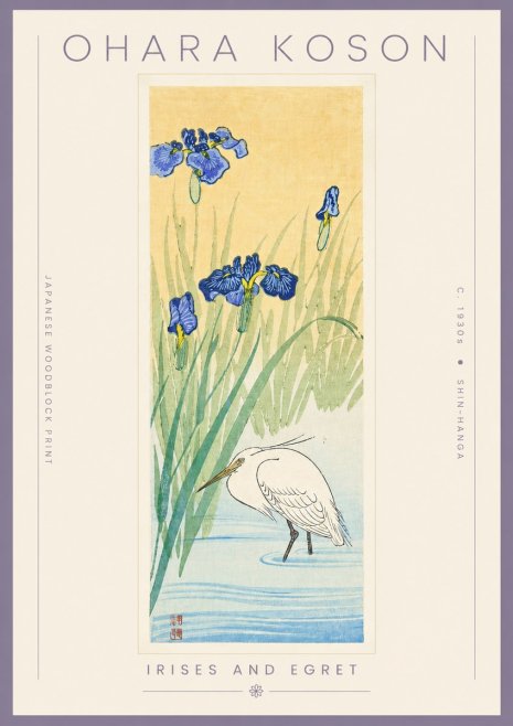 Ohara Koson Irises and Egret No4 - Poszter