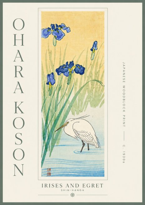Ohara Koson Irises and Egret No5 - Poszter