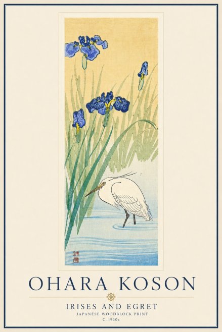 Ohara Koson Irises and Egret No6 - Poszter