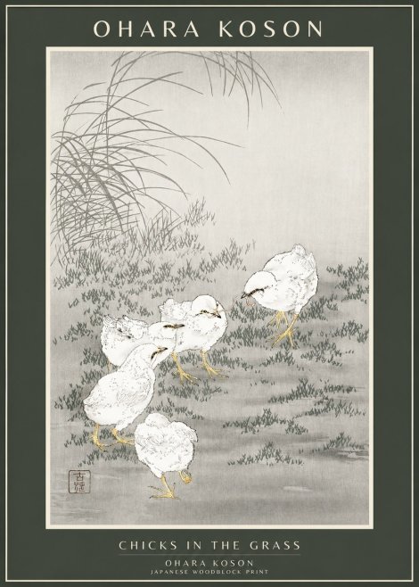 Ohara Koson Chicks in the Grass No1 - Poszter