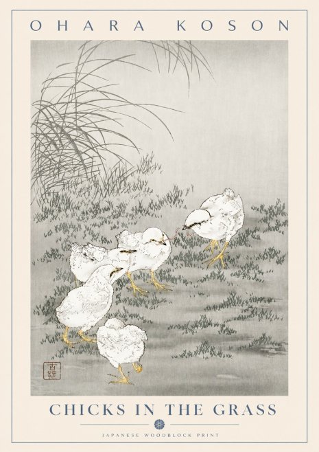 Ohara Koson Chicks in the Grass No2 - Poszter
