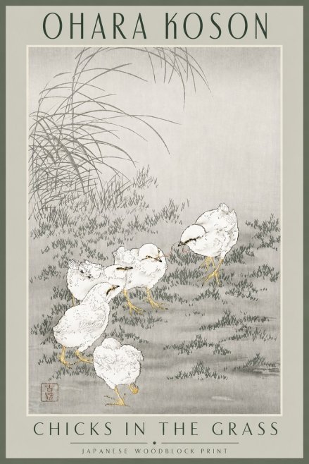 Ohara Koson Chicks in the Grass No3 - Poszter