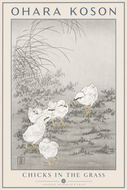 Ohara Koson Chicks in the Grass No5 - Poszter