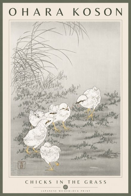 Ohara Koson Chicks in the Grass No6 - Poszter