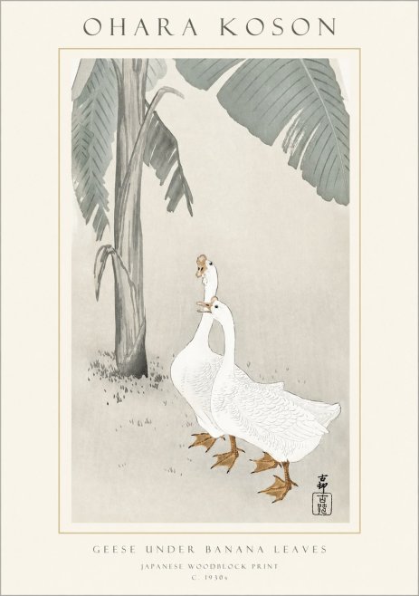 Ohara Koson Geese Under Banana Leaves No1 - Poszter